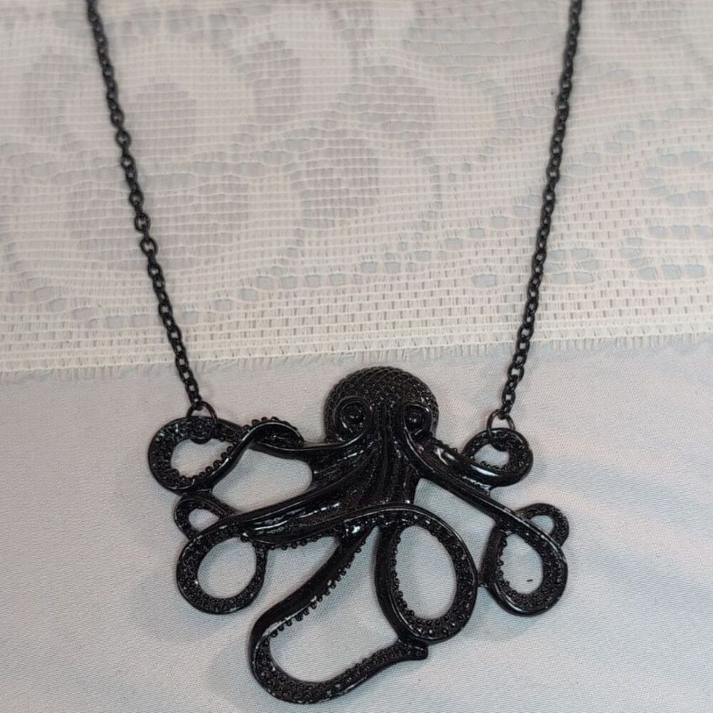 Gothic Black Octopus Statement Necklace Nautical Punk Tentacle Pendant